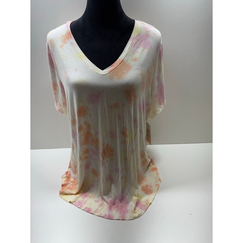 Old Navy Women’s Tye Dye T Shirt Sz XL V Neck Multicolor Summer Stretch Boho New